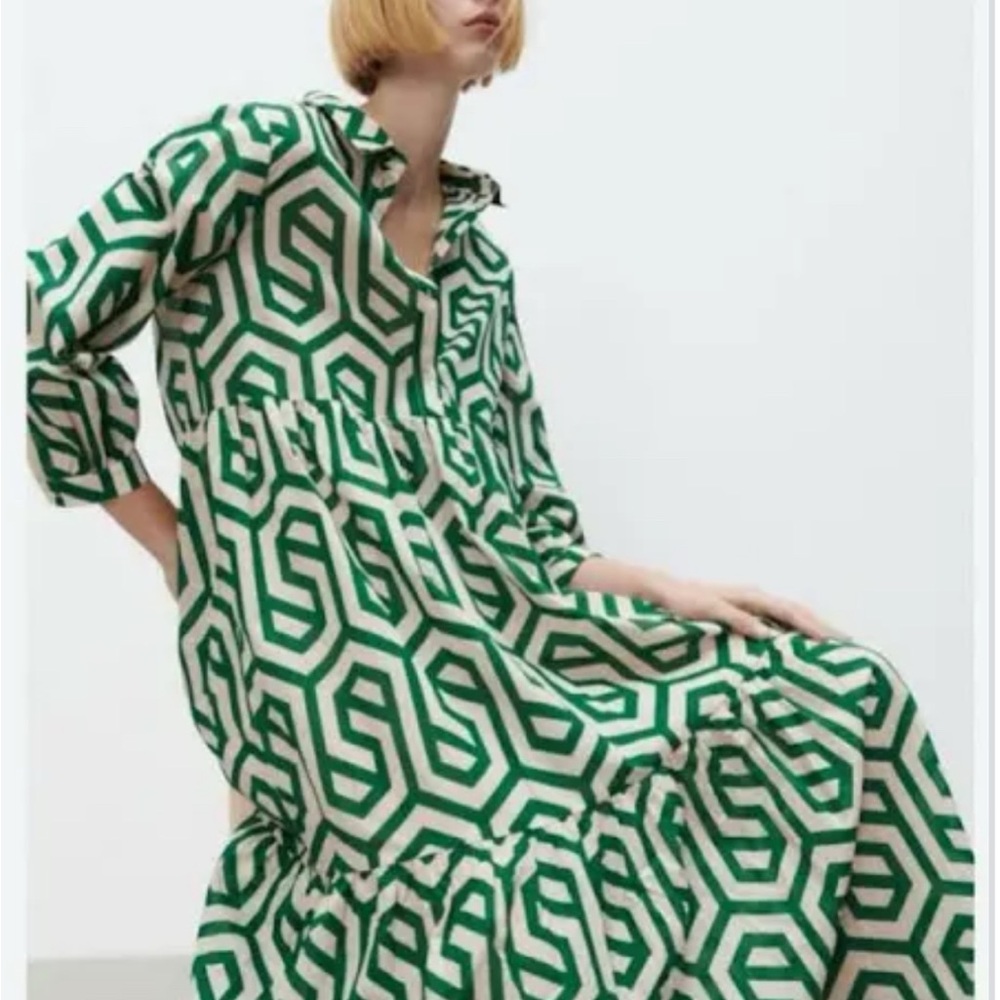 Zara Green and White Polo Collar Sundress